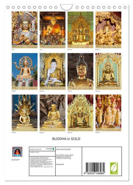 Produktbild: BUDDHA in GOLD (Wandkalender 2026 DIN A4 hoch), CALVENDO Monatskalender