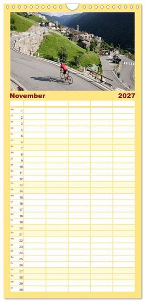 Produktbild: Familienplaner 2027 - Alpenp&auml;sse auf dem Rennrad "Himmlische Serpentinen" mit 5 Spalten (Wandkalender, 21 x 45 cm) CALVENDO