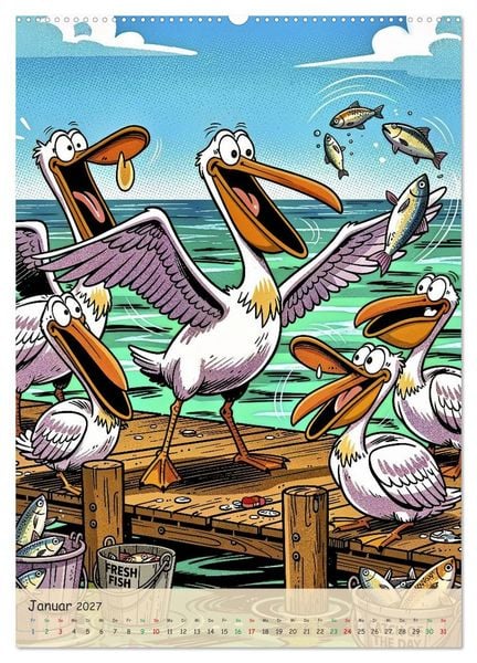 Produktbild: Lustige Pelikane - Comic (hochwertiger Premium Wandkalender 2027 DIN A2 hoch), Kunstdruck in Hochglanz