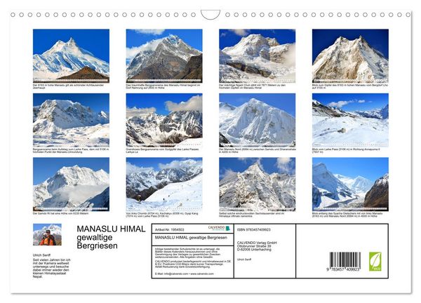 Produktbild: MANASLU HIMAL gewaltige Bergriesen (Wandkalender 2026 DIN A3 quer), CALVENDO Monatskalender