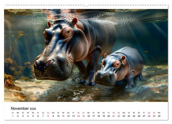 Produktbild: Flusspferde - Hippopotamus amphibius (Wandkalender 2026 DIN A2 quer), CALVENDO Monatskalender
