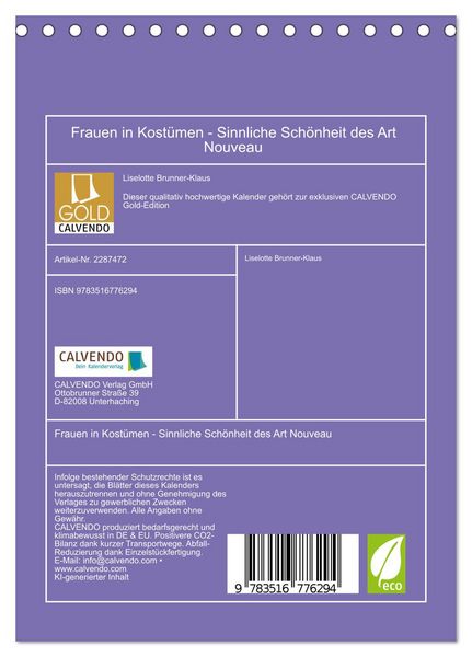 Produktbild: Frauen in Kost&uuml;men - Sinnliche Sch&ouml;nheit des Art Nouveau (Tischkalender 2027 DIN A5 hoch), CALVENDO Monatskalender