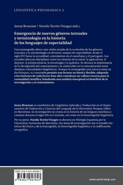 Produktbild: Emergencia de nuevos g&eacute;neros textuales y terminolog&iacute;a en la historia de los lenguajes de especialidad
