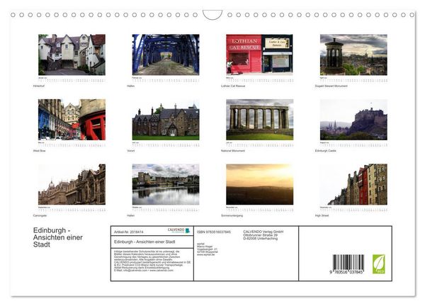 Produktbild: Edinburgh - Ansichten einer Stadt (Wandkalender 2026 DIN A3 quer), CALVENDO Monatskalender
