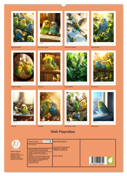 Produktbild: Welli Piepm&auml;tze (hochwertiger Premium Wandkalender 2026 DIN A2 hoch), Kunstdruck in Hochglanz