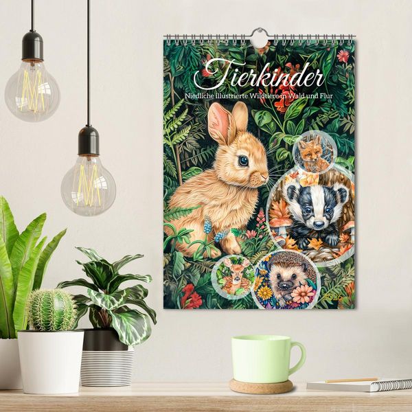 Produktbild: Tierkinder - Niedliche illustrierte Wildtiere in Wald und Flur (Wandkalender 2026 DIN A4 hoch), CALVENDO Monatskalender