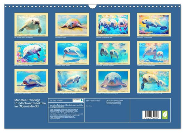 Produktbild: Manatee Paintings. Rundschwanzseek&uuml;he im &Ouml;lgem&auml;lde-Stil (Wandkalender 2026 DIN A3 quer), CALVENDO Monatskalender