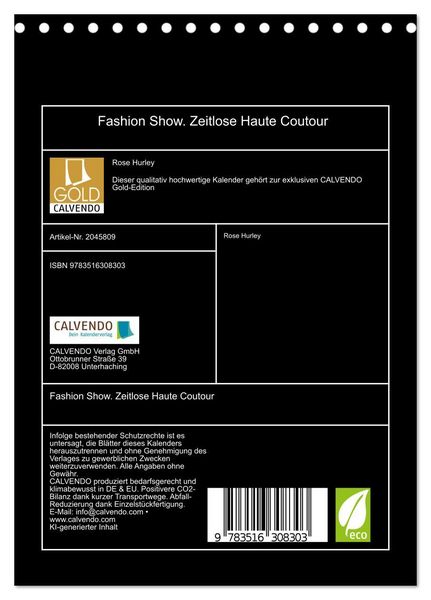 Produktbild: Fashion Show. Zeitlose Haute Coutour (Tischkalender 2026 DIN A5 hoch), CALVENDO Monatskalender
