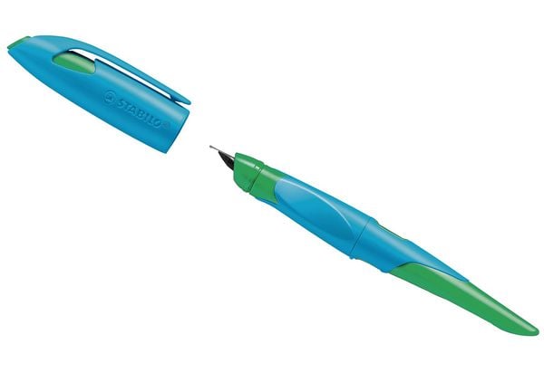 Produktbild: STABILO Ergonomischer Schulf&uuml;ller f&uuml;r Rechtsh&auml;nder mit Anf&auml;nger-Feder A -   EASYbirdy in himmelblau/grasgr&uuml;n - Einzelstift - inklusive Patrone