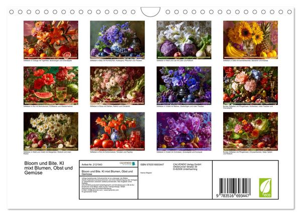 Produktbild: Bloom und Bite. KI mixt Blumen, Obst und Gem&uuml;se (Wandkalender 2026 DIN A4 quer), CALVENDO Monatskalender