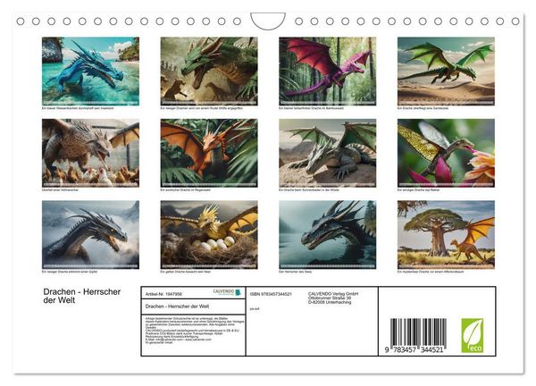 Produktbild: Drachen - Herrscher der Welt (Wandkalender 2026 DIN A4 quer), CALVENDO Monatskalender