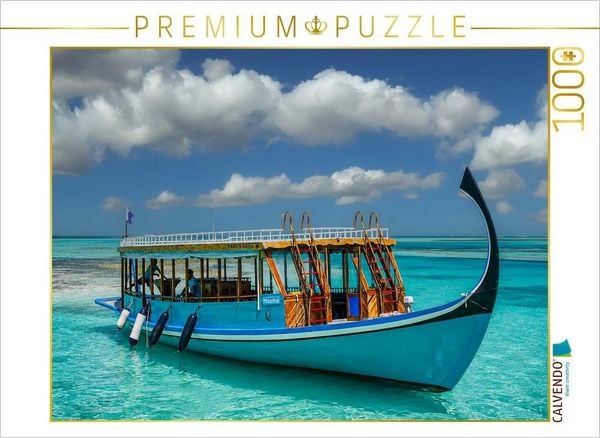 CALVENDO Puzzle Traditionelles Dhoni-Boot auf türkisblauem Meer der Malediven | 1000 Teile Lege-Größe 64 × 48 cm Foto-Puzzle für glückliche Stunden