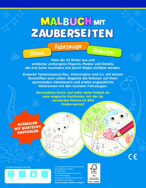 Produktbild: Malbuch mit Zauberseiten Dinos, Fahrzeuge, Roboter