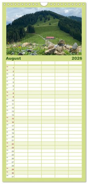 Produktbild: Familienplaner 2026 - Alpenauszeit - Die Bergh&uuml;tten unserer Alpen mit 5 Spalten (Wandkalender, 21 x 45 cm) CALVENDO
