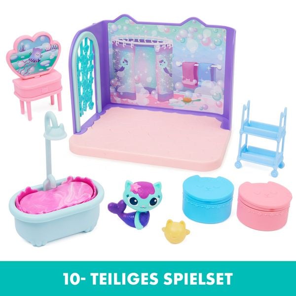 Produktbild: DREAMWORKS GABBY'S DOLLHOUSE - Deluxe Raum, Primp & Pamper Bathroom, Badezimmer mit MerCat (Meerk&auml;tzchen), M&ouml;beln & Zubeh&ouml;r