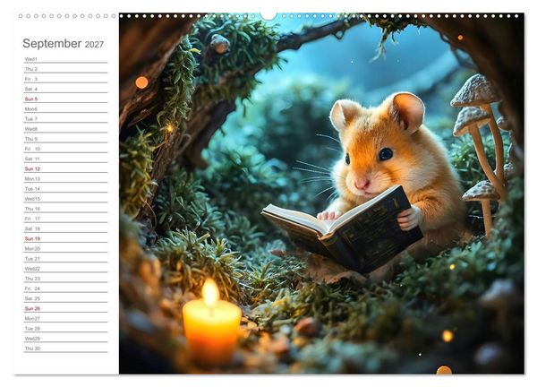 Produktbild: Hamster's Bedtime Calendar - Twelve magical dream worlds (Wall Calendar 2027 DIN A2 landscape), CALVENDO 12 Month Wall Calendar