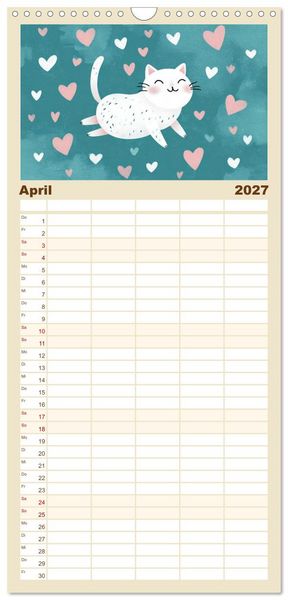 Produktbild: Familienplaner 2027 - Gute Laune Katzen mit 5 Spalten (Wandkalender, 21 x 45 cm) CALVENDO