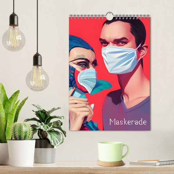 Produktbild: Maskerade - farbenfrohe Mund-Nase-Bedeckungen (Wandkalender 2026 DIN A4 hoch), CALVENDO Monatskalender