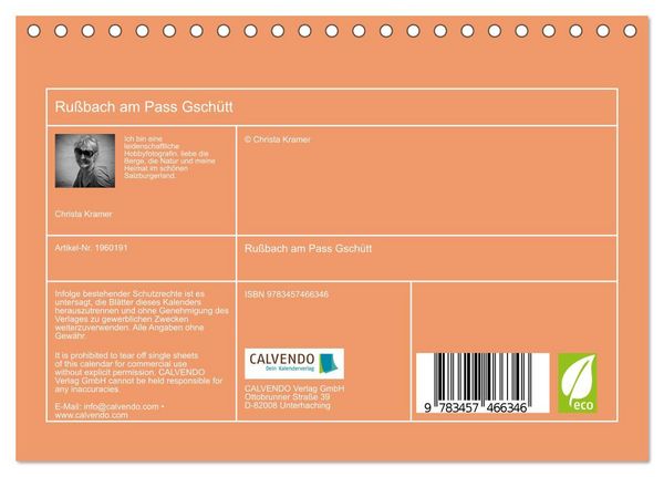 Produktbild: Ru&szlig;bach am Pass Gsch&uuml;tt (Tischkalender 2026 DIN A5 quer), CALVENDO Monatskalender