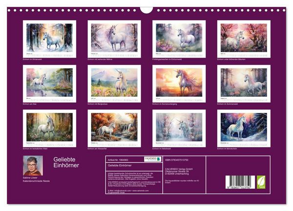 Produktbild: Geliebte Einh&ouml;rner (Wandkalender 2026 DIN A3 quer), CALVENDO Monatskalender