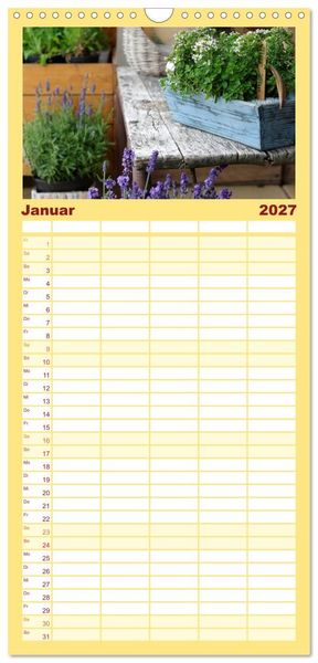 Produktbild: Familienplaner 2027 - Garten-Idylle 2027 mit 5 Spalten (Wandkalender, 21 x 45 cm) CALVENDO