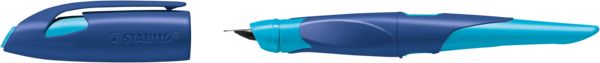 Produktbild: STABILO Ergonomischer Schulf&uuml;ller f&uuml;r Rechtsh&auml;nder mit Anf&auml;nger-Feder A -   EASYbirdy in mitternachtsblau/azur - Einzelstift - inklusive Patrone