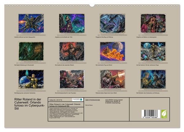 Produktbild: Ritter Roland in der Cyberwelt: Orlando furioso im Cyberpunk-Stil (hochwertiger Premium Wandkalender 2027 DIN A2 quer), Kunstdruck in Hochglanz