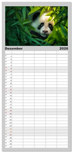 Produktbild: Familienplaner 2026 - Schwarz auf Wei&szlig; - Der Panda-Kalender mit 5 Spalten (Wandkalender, 21 x 45 cm) CALVENDO