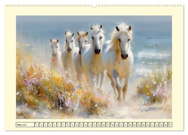 Produktbild: Hufe am Strand. Pferde im Schein des K&uuml;stenlichts (hochwertiger Premium Wandkalender 2027 DIN A2 quer), Kunstdruck in Hochglanz