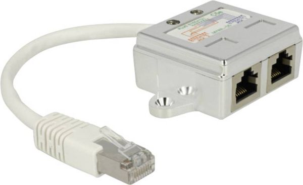 Produktbild: Delock RJ45 Netzwerk Adapter CAT 5 [1x RJ45-Stecker - 2x RJ45-Buchse] 15.00 cm Wei&szlig;
