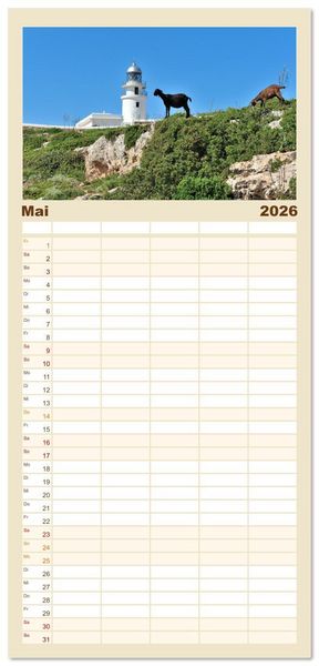 Produktbild: Familienplaner 2026 - Menorca, die sch&ouml;ne Schwester mit 5 Spalten (Wandkalender, 21 x 45 cm) CALVENDO
