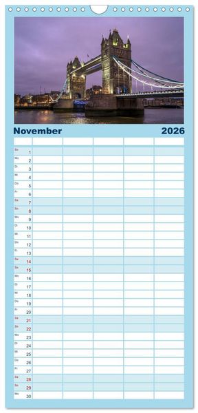Produktbild: Familienplaner 2026 - Gro&szlig;britannien - England mit 5 Spalten (Wandkalender, 21 x 45 cm) CALVENDO