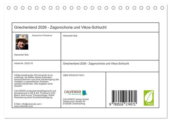 Produktbild: Griechenland 2026 - Zagorochoria und Vikos-Schlucht (Tischkalender 2026 DIN A5 quer), CALVENDO Monatskalender