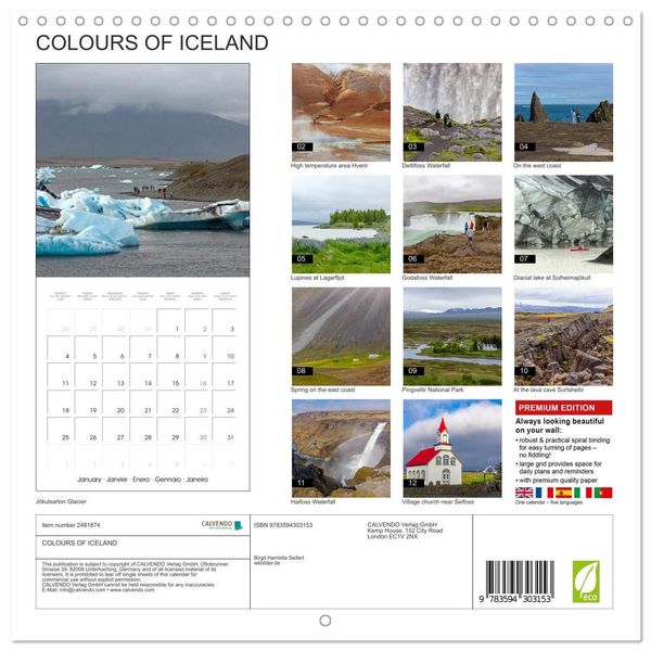 Produktbild: COLOURS OF ICELAND (Wall Calendar 2027 12 &times; 12 Inch) CALVENDO 12 Month Wall Calendar