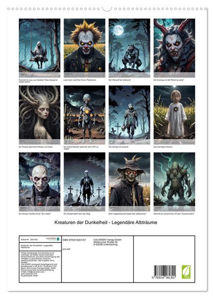 Produktbild: Kreaturen der Dunkelheit - Legend&auml;re Albtr&auml;ume (hochwertiger Premium Wandkalender 2026 DIN A2 hoch), Kunstdruck in Hochglanz