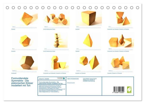 Produktbild: Formvollendete Symmetrie - Die platonischen K&ouml;rper modelliert mit Ton (Tischkalender 2027 DIN A5 quer), CALVENDO Monatskalender
