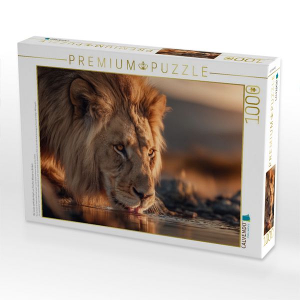 Produktbild: CALVENDO Puzzle Der L&ouml;we senkt den Kopf, um frisches Wasser zu trinken | 1000 Teile Lege-Gr&ouml;&szlig;e 64x48cm Foto-Puzzle f&uuml;r gl&uuml;ckliche Stunden
