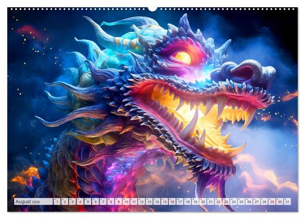 Produktbild: Jahr des Drachen - Im Stil des chinesischen Tierkreiszeichens (hochwertiger Premium Wandkalender 2026 DIN A2 quer), Kunstdruck in Hochglanz
