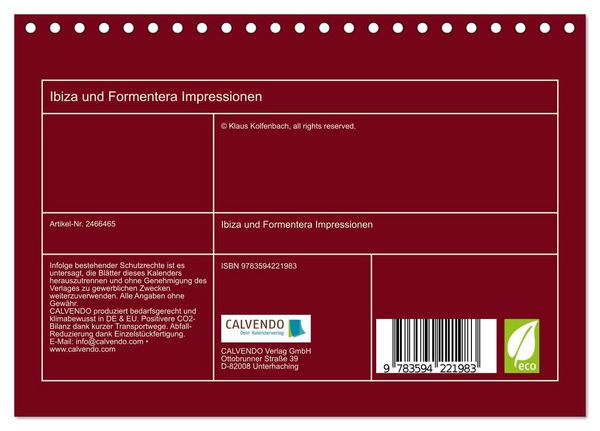 Produktbild: Ibiza und Formentera Impressionen (Tischkalender 2027 DIN A5 quer), CALVENDO Monatskalender