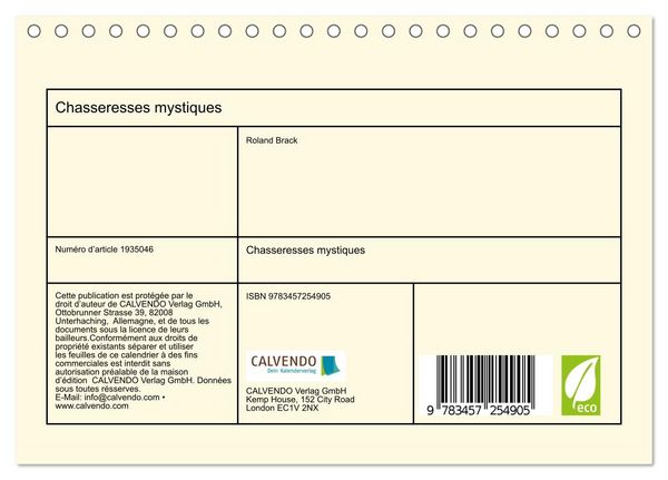 Produktbild: Chasseresses mystiques (Calendrier de bureau 2026 DIN A5 vertical), CALVENDO calendrier mensuel