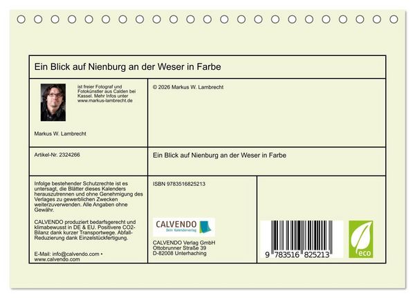 Produktbild: Ein Blick auf Nienburg an der Weser in Farbe (Tischkalender 2027 DIN A5 quer), CALVENDO Monatskalender