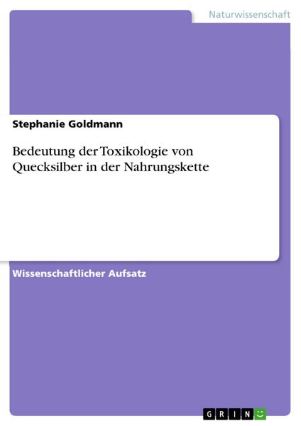 Produktbild: Bedeutung der Toxikologie von Quecksilber in der Nahrungskette