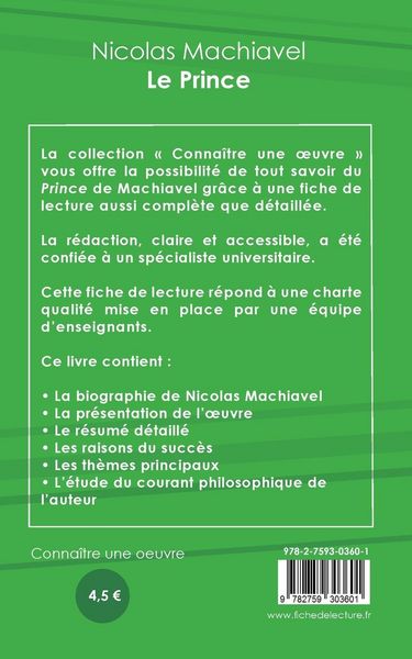 Produktbild: Fiche de lecture Le Prince de Machiavel (Analyse philosophique de r&eacute;f&eacute;rence et r&eacute;sum&eacute; complet)