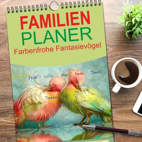 Produktbild: Familienplaner 2026 - Farbenfrohe Fantasiev&ouml;gel mit 5 Spalten (Wandkalender, 21 x 45 cm) CALVENDO