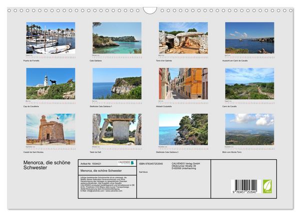 Produktbild: Menorca, die sch&ouml;ne Schwester (Wandkalender 2026 DIN A3 quer), CALVENDO Monatskalender