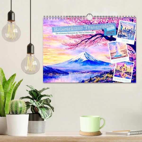 Produktbild: Reisetr&auml;ume Traumreisen. Die sch&ouml;nsten Reiseziele der Welt in Watercolor (Wandkalender 2027 DIN A4 quer), CALVENDO Monatskalender