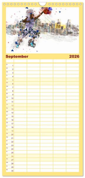 Produktbild: Familienplaner 2026 - Basketball Art mit 5 Spalten (Wandkalender, 21 x 45 cm) CALVENDO
