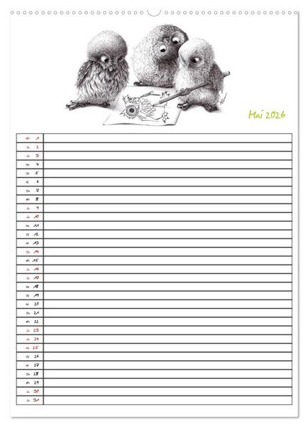 Produktbild: Tieronisch Eulen (hochwertiger Premium Wandkalender 2026 DIN A2 hoch), Kunstdruck in Hochglanz