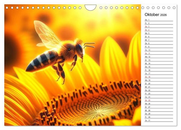 Produktbild: Biene auf Bl&uuml;te - Faszinierende Details durch k&uuml;nstliche Intelligenz (Wandkalender 2026 DIN A4 quer), CALVENDO Monatskalender