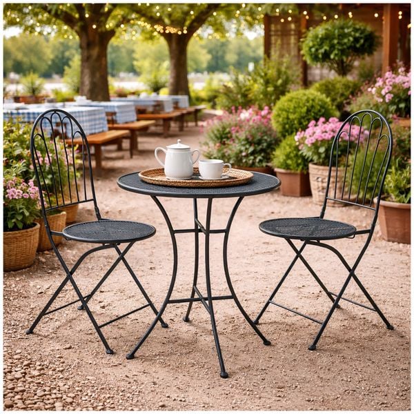 Produktbild: HTI-Living Bistro Sitzgruppe Ivo Metall Tisch mit 2 St&uuml;hlen Balkon Set Gartenm&ouml;bel